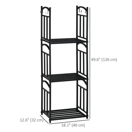 3-Tier Firewood Rack Heavy Duty Wood Storage Log Stacking Shelf with Hanging Hooks, Outdoor Indoor Use, Black