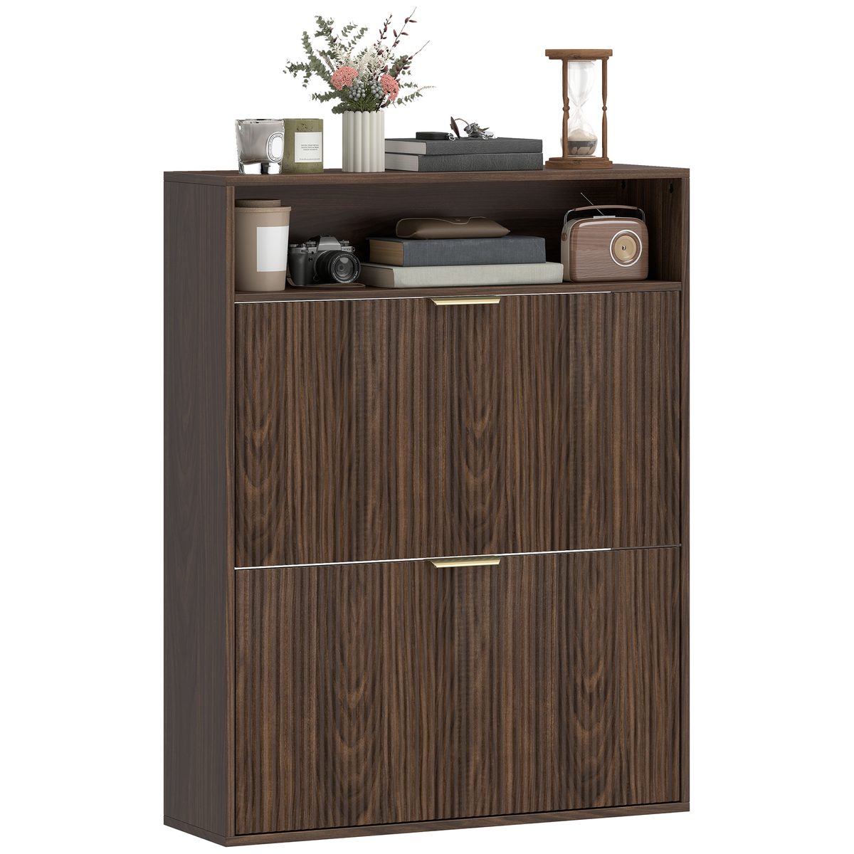Shoe Cabinet with 2 Flip Drawers Narrow Shoe Storage Cabinet with Top Shelf for Entryway Hallway Coffee