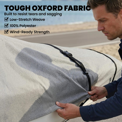 22-24 Ft Trailer Boat Cover, 3000mm Waterproof Universal Boat Cover with Quick-Fasten Buckles, Light Grey