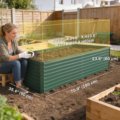 6' x 3' x 2' Raised Garden Bed, Set of 2 Galvanized Planter Box for Vegetables, Flowers, Herbs, Green