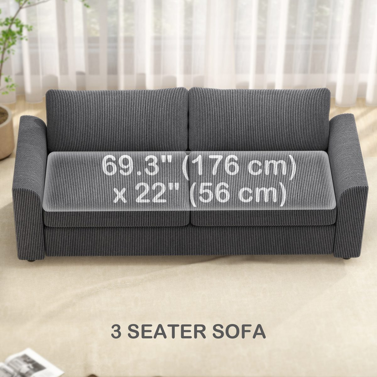 3 Seater Sofa, 83.5" Modern Upholstered Couch with Pocket Spring and 2 Scatter Cushions for Living Room, Dark Grey