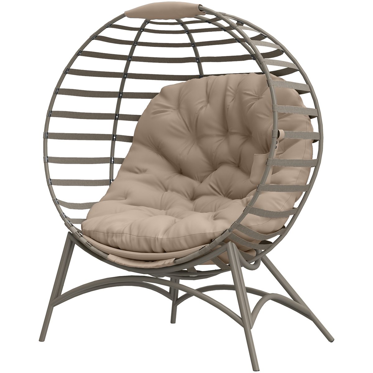 Egg Chair, Patio Lounge Chair, Foldable Basket Chair with Large Seat Cushion, Side Pocket, Sand