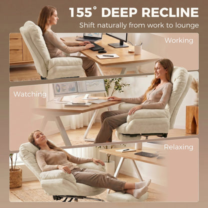 Criss Cross Chair with Wheels, Waterfall Armrests, Overstuffed Wide Office Chair with Footrest, Beige