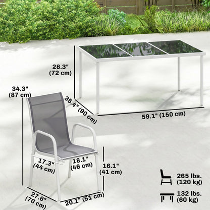 7 Piece Garden Dining Set, Garden Furniture Set with Rectangle Table and 6 Stackable Chairs