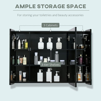 Bathroom Mirror Cabinet with LED and Adjustable Shelves, Wall Mounted Medicine Cabinet, High Gloss Black