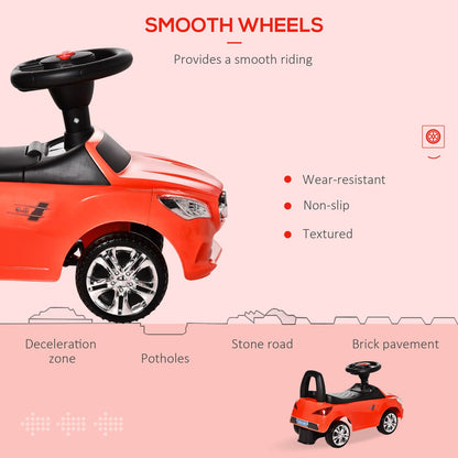 Kids Ride On Push Car, Foot-to-Floor Walking Sliding Toy Car for Toddler with Under Seat Storage, Music, Headlights Red