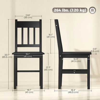 Dining Chairs Set of 2, Kitchen Chair with Slat Back, Pine Wood Structure for Living Room and Dining Room, Black