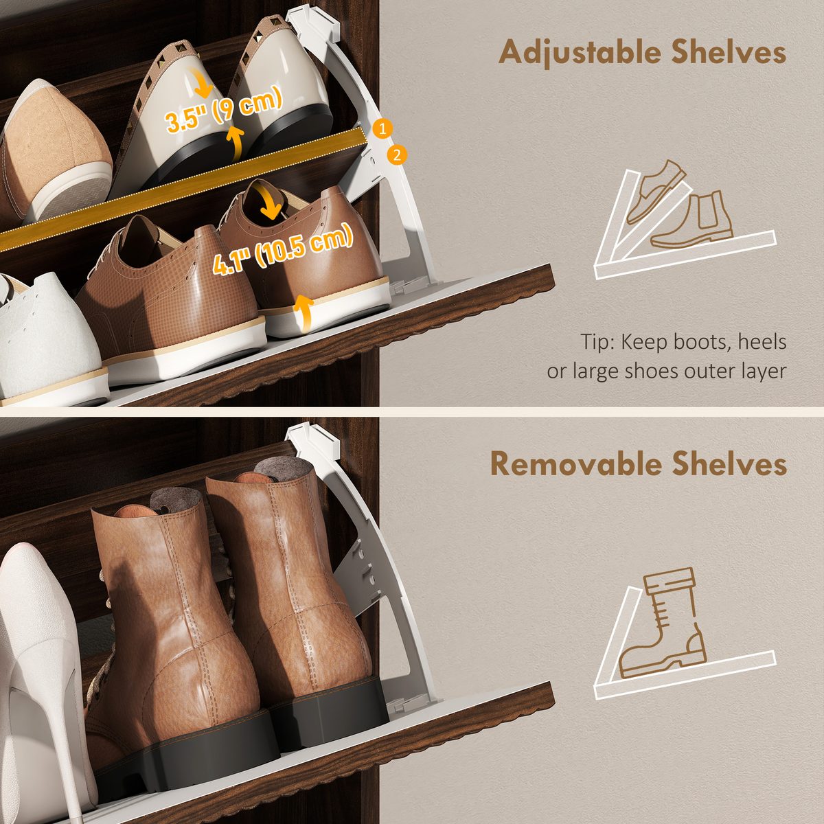 Shoe Cabinet with 2 Flip Drawers Narrow Shoe Storage Cabinet with Top Shelf for Entryway Hallway Coffee