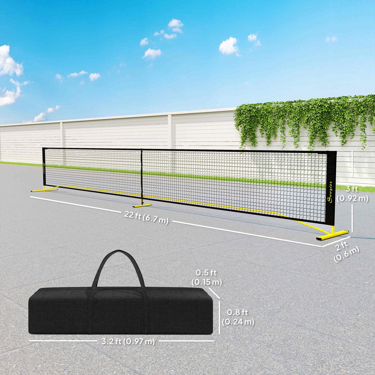 Portable Pickleball Net Set with 22FT Regulation Size Net, Carrying Bag for Indoor Outdoor Driveway, Yellow
