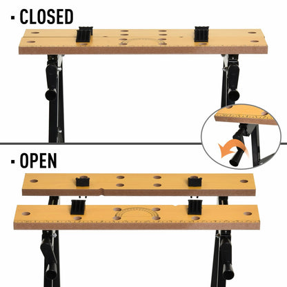 Foldable Work Bench w/ 4 Adjustable Clamps, Carpenter Saw Table, MDF Surface, Steel Frame, Portable Work Bench 100kg/220lbs Capacity, Black