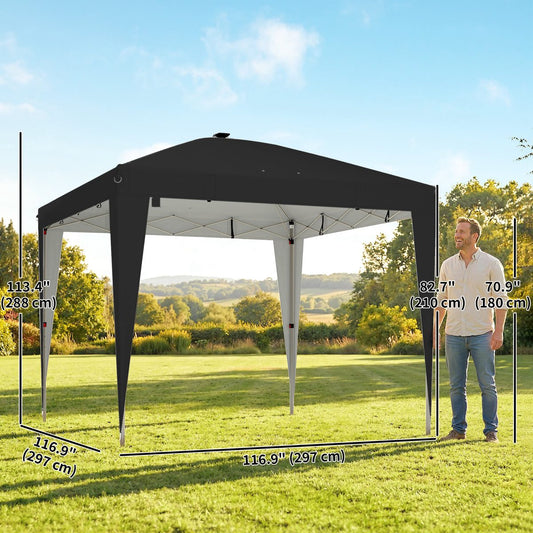 10 x 10 ft Pop Up Canopy Tent with Central Light, UPF 50+ Instant Portable Canopy Shelter with Remote, Black