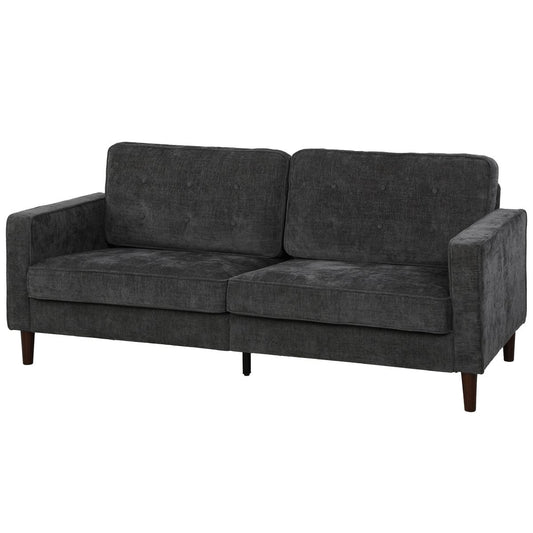 3 Seater Sofa Upholstered with Padded Cushion Modern Button Tufted Couch with Wood Legs, Dark Grey
