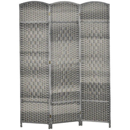 6 Ft Tall Folding Room Divider, 3 Panel Portable Privacy Screen, Hand-Woven Partition Wall Divider, Mixed Grey