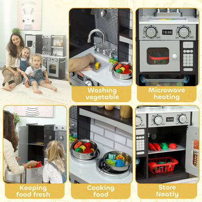 Play Kitchen for Kids, Pretend Kids Kitchen Playset with Switch Knob Sound, Accessories for Ages 3-8 Years, Dark Brown