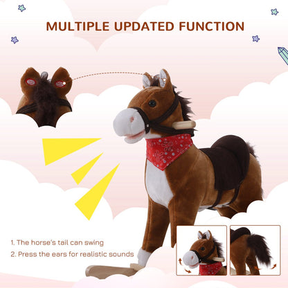 Kids Plush Rocking Horse Child Ride On Toy Rocker with Realistic Sounds Coffee
