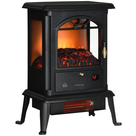 22" Infrared Electric Fireplace Stove, Freestanding Fireplace Heater with 3D Flame Effect, Adjustable Temperature, Timer, 1000W/1500W, Black