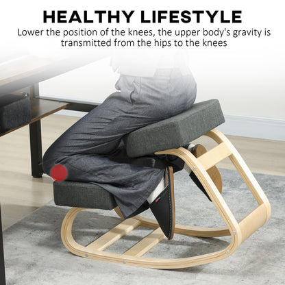 Ergonomic Kneeling Chair, Wood Kneel Stool with Thick Pads, Desk Knee Chair, Improve Posture, Black