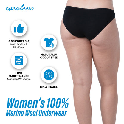 Women's Odour Blocking Merino Wool Bikini Brief Underwear