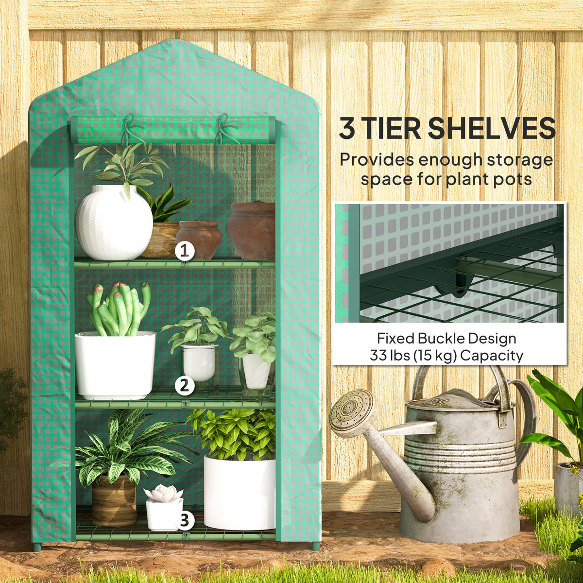5 Tier Mini Greenhouse, Portable Outdoor Flower Stand with Shelf Clips, Indoor Greenhouse with Steel Frame, Transparent, 27.25" x 19.25" x 76", Green