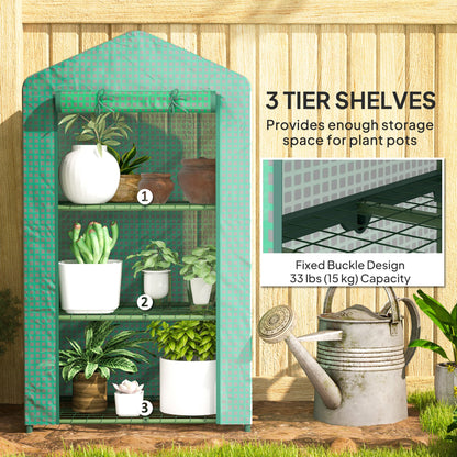 5 Tier Mini Greenhouse, Portable Outdoor Flower Stand with Shelf Clips, Indoor Greenhouse with Steel Frame, Transparent, 27.25" x 19.25" x 76", Green