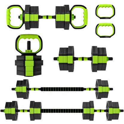 6-in-1 Adjustable Dumbbell Set, Used as Kettlebell, Barbell, Dumbbell, Push-Up Stand, 44lbs Free Weights Set, Blue