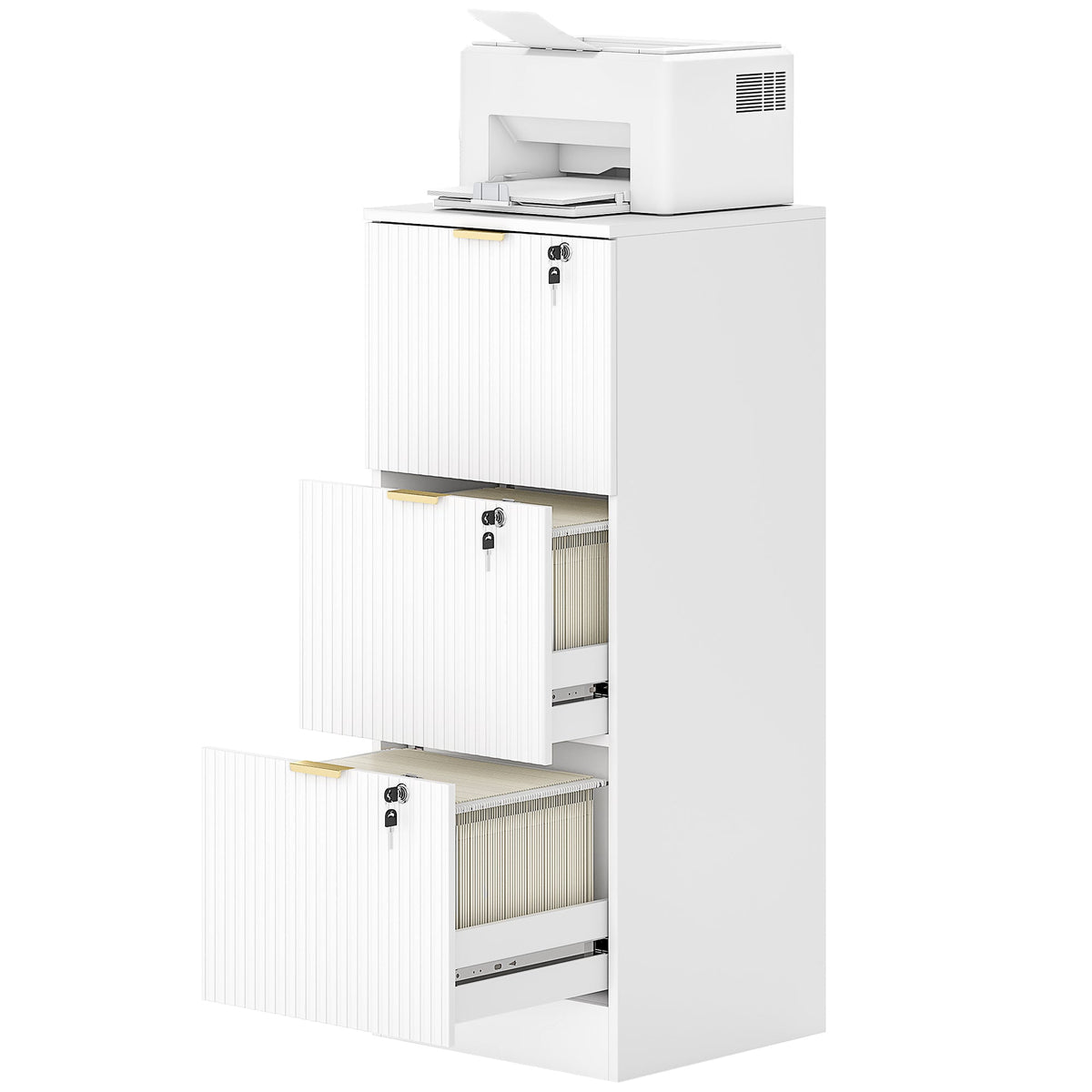 Lockable Filing Cabinet with 2 Fluted Drawers, File Cabinet with Adjustable Hanging Rails for A4 Letter Files, Black