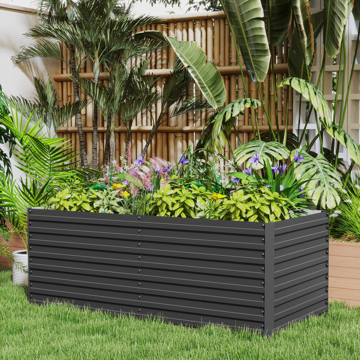 5' x 3' x 2' Raised Garden Bed, Galvanized Planter Box for Growing Flowers, Herbs and Vegetables, Black