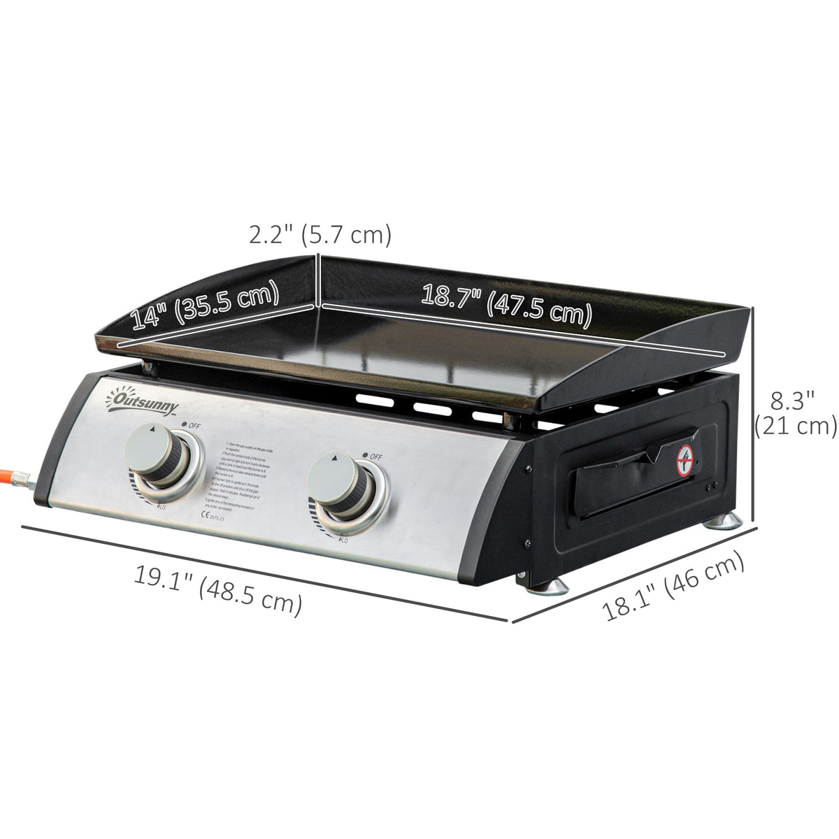 2 Burner Liquefied Gas Grill, Portable Tabletop BBQ Grill, for Camping, Picnic, Silver