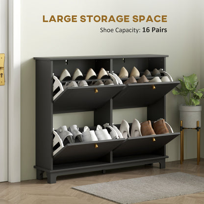 Modern Shoe Storage Cabinet, Narrow Shoe Cabinet with 4 Flip Drawers, Adjustable Shelves, 5 Legs for Entryway, Black