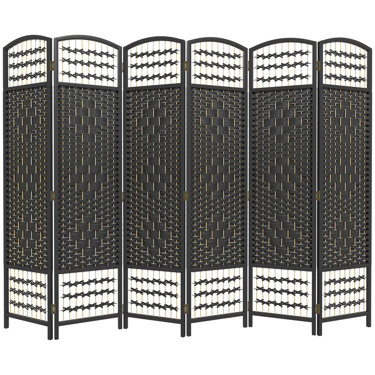 4 Panel Folding Room Divider, Portable Privacy Screen, Wave Fiber Room Partition for Home Office, Black