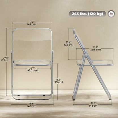 4 Pack Acrylic Foldable Chairs, Transparent Folding Chairs for Living Room, Home Office, Party, Clear
