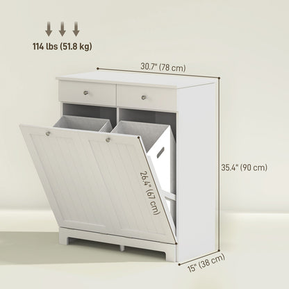 Laundry Cabinet, Tilt Out Laundry Hamper Cabinet with 2 Baskets, Bathroom Hamper Cabinet with 2 Drawers, Black