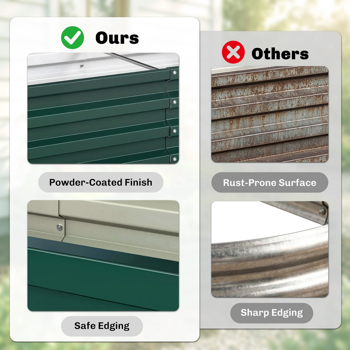 4' x 2' x 1' Raised Garden Bed, Set of 2 Galvanized Planter Box for Vegetables, Flowers, Herbs, Green