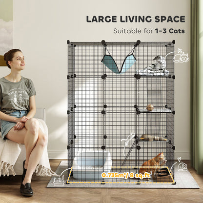 4 Tier DIY Cat Cage Indoor, Catio for 1-3 Cats with Hammock, 5 Doors, 3 Ramps, 3 Jumping Platforms, for 1-3 Cats, Black