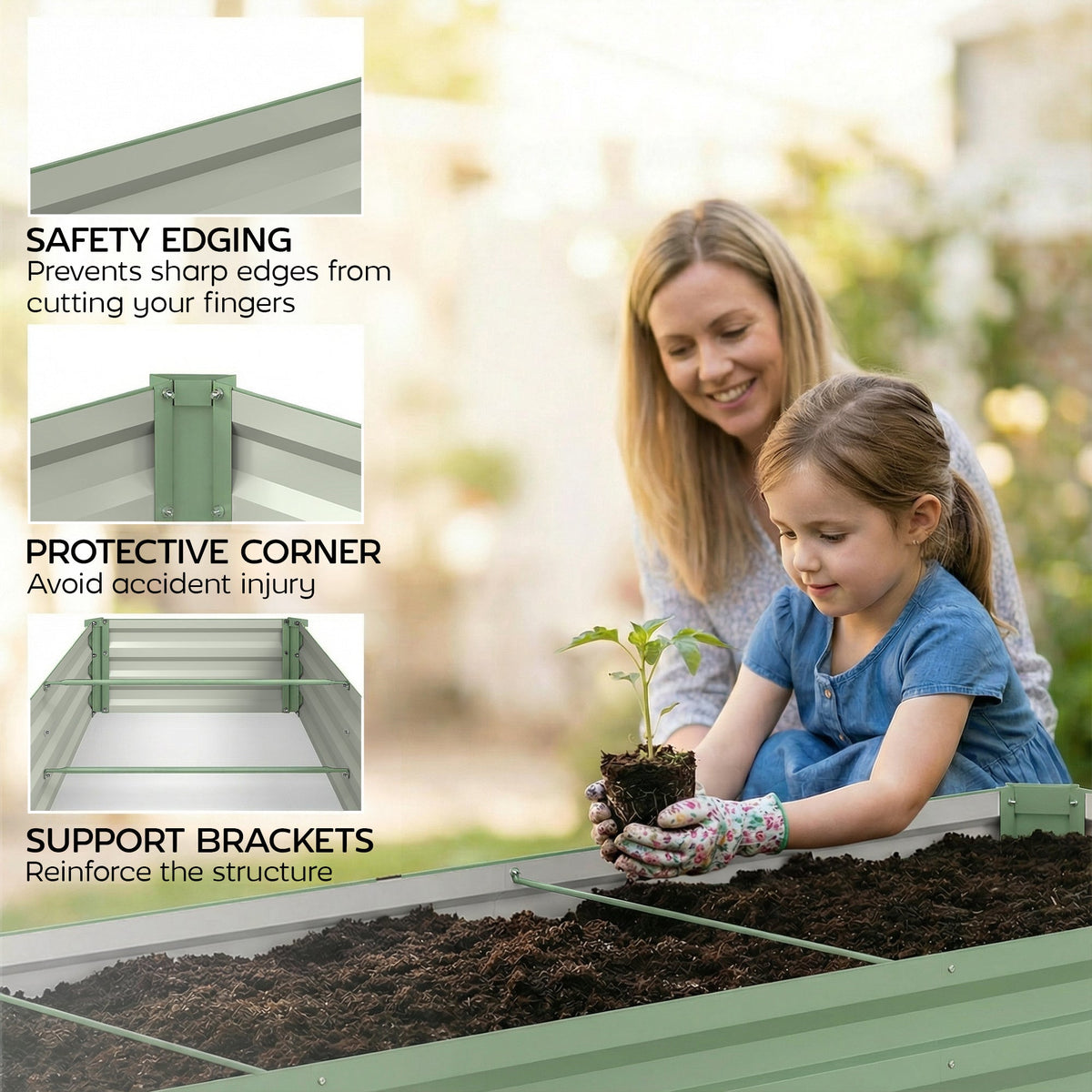 8'x2'x1' Galvanized Raised Bed, Large Elevated Planter Box for Growing Flowers, Herbs and Vegetables, Dark Grey