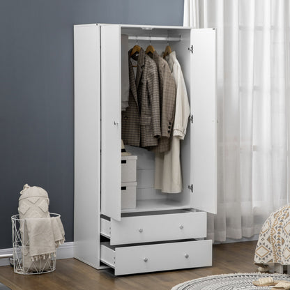 Briar Modern Wardrobe Closet with 2 Drawers and Hanging Rod-White
