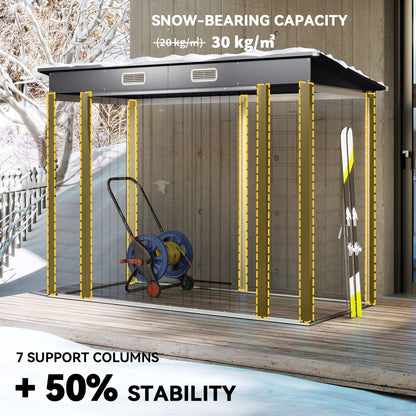8 x 4FT Galvanized Garden Storage Shed, Metal Outdoor Shed with Double Doors and 2 Vents, Oak