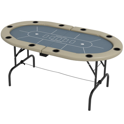 Foldable Poker Table Blackjack Texas Holdem Poker Game Table with Cup Holders, 70" Oval, Blue