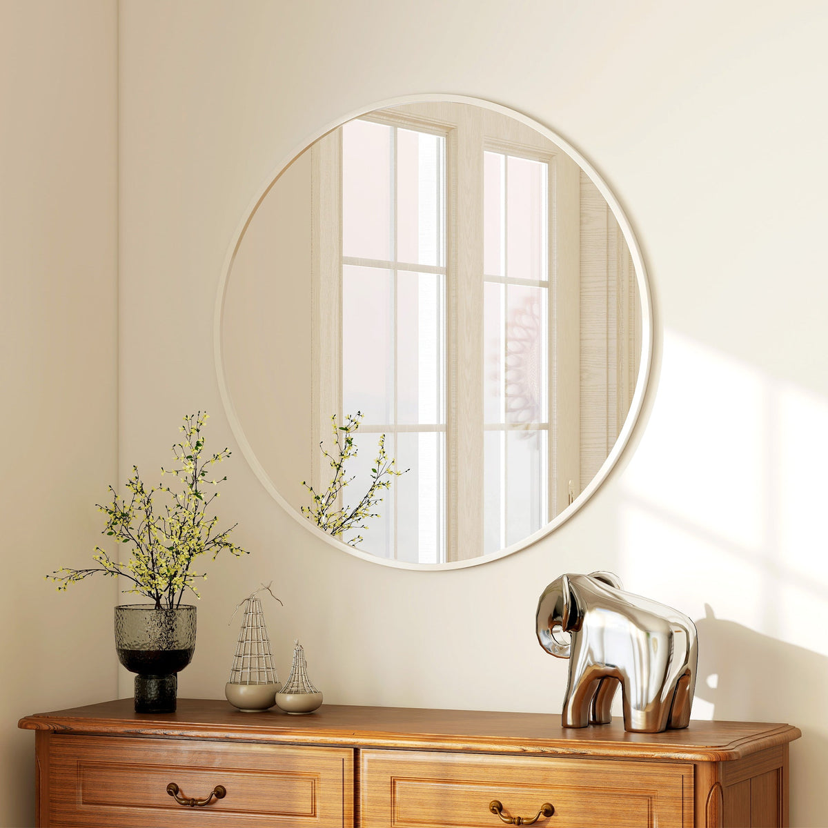 36" Round Mirror, Bathroom Wall Mirror with Metal Frame, Decorative Vanity Mirror for Living Room, Bedroom, Black
