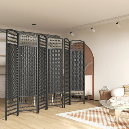 4 Panel Folding Room Divider, Portable Privacy Screen, Wave Fiber Room Partition for Home Office, Black