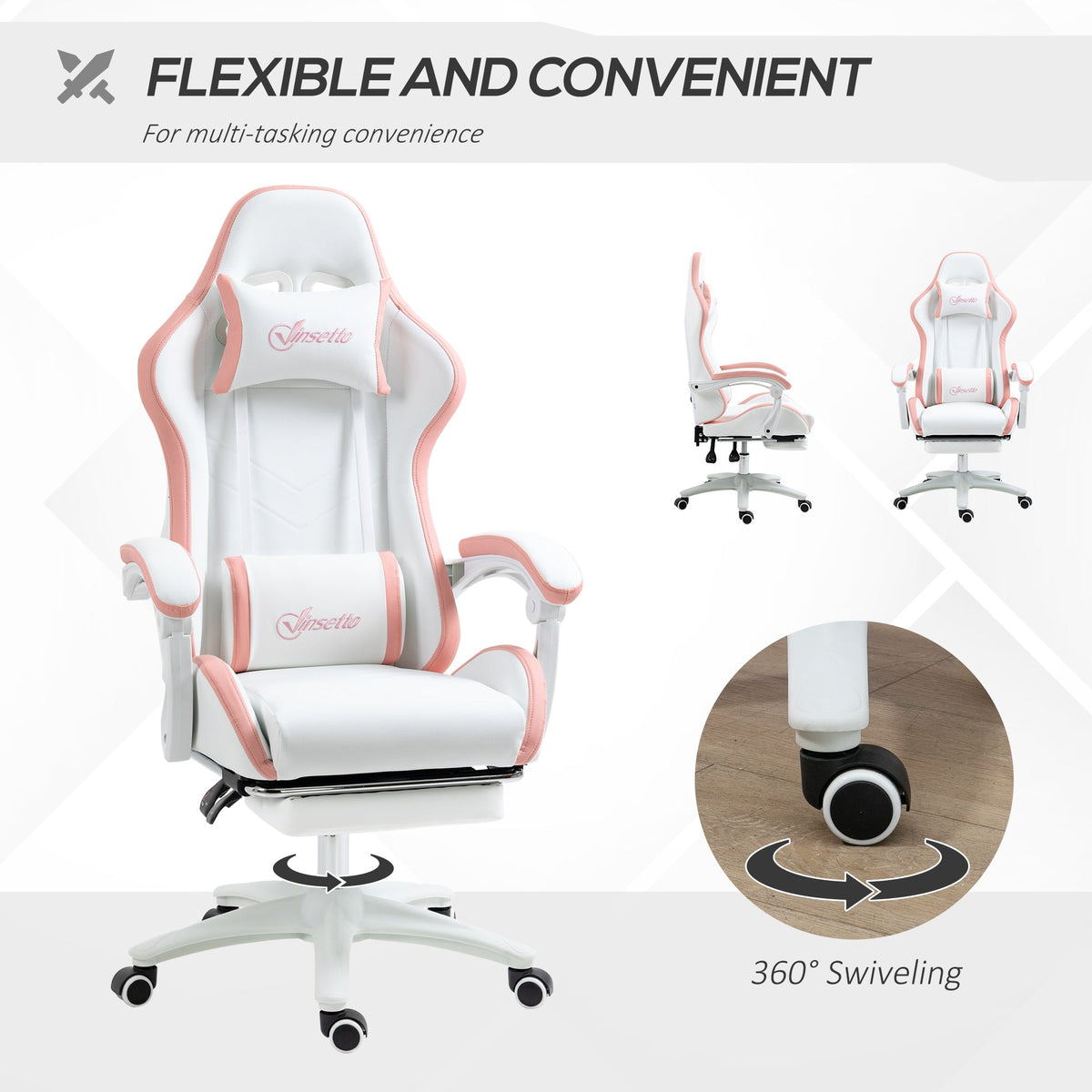 Computer Gaming Chair, PU Leather Office Desk Chair with Footrest, Swivel Wheels, 135° Reclining Back, Black