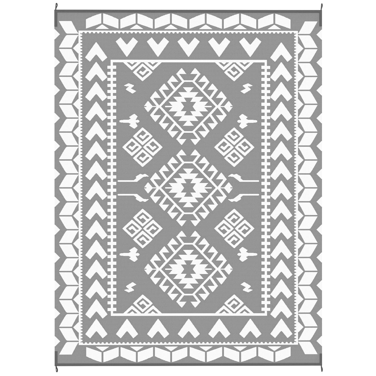 9' x 12' Outdoor RV Rug, Reversible Patio Floor Mat with Carry Bag, Rhombus Patchwork, Grey and White