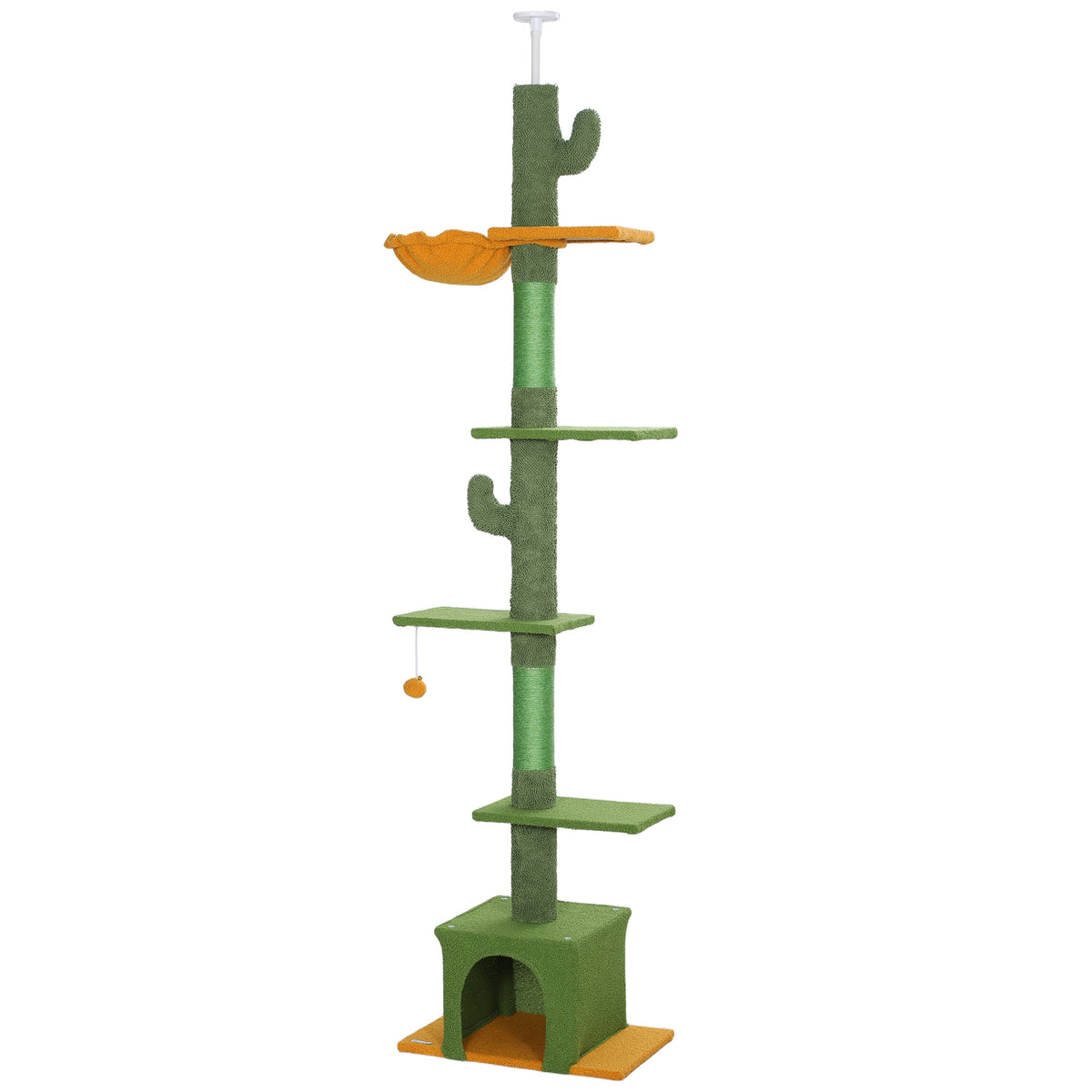 Floor to Ceiling Cat TreeTower with 90.5"-108" Adjustable Height, Scratching Posts, Hammock, Condo, Toy Ball, Dark Grey