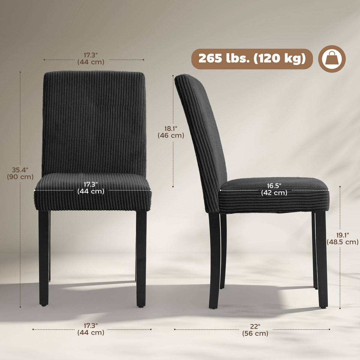 Modern Dining Chairs Set of 4, Kitchen Chairs with Rubberwood Legs and Padded Seat, Beige