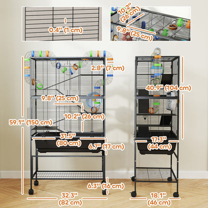 3 Tier Rolling Hamster Cage with 7" Deep Tray, Storage Shelf, Big Exercise Wheel, Tube System, for Syrian, Gerbil, Rat