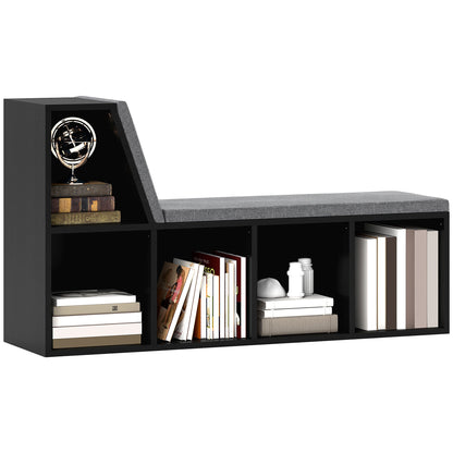 Multi-Purpose Bookshelf with 5 Cubes, 5-Cubby Bookcase with Cushioned Reading Nook and Storage Shelves, Blue