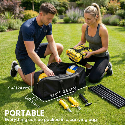 31ft Portable Volleyball Net Set with Adjustable Height Steel Poles, Volleyball, Boundary Line and Carrying Bag