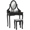 Emma Vanity Desk with Padded Stool and 360° Rotating Oval Mirror-Black