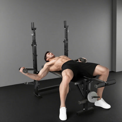 Adjustable Weight Bench with Bench Press Rack, Preacher Curl Bench, Leg Extension and Lat Pull Down