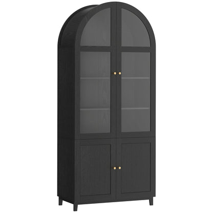 Arched Kitchen Pantry Cabinet, 71" Tall Farmhouse Kitchen Storage Cabinet with Acrylic Glass Doors, Oak